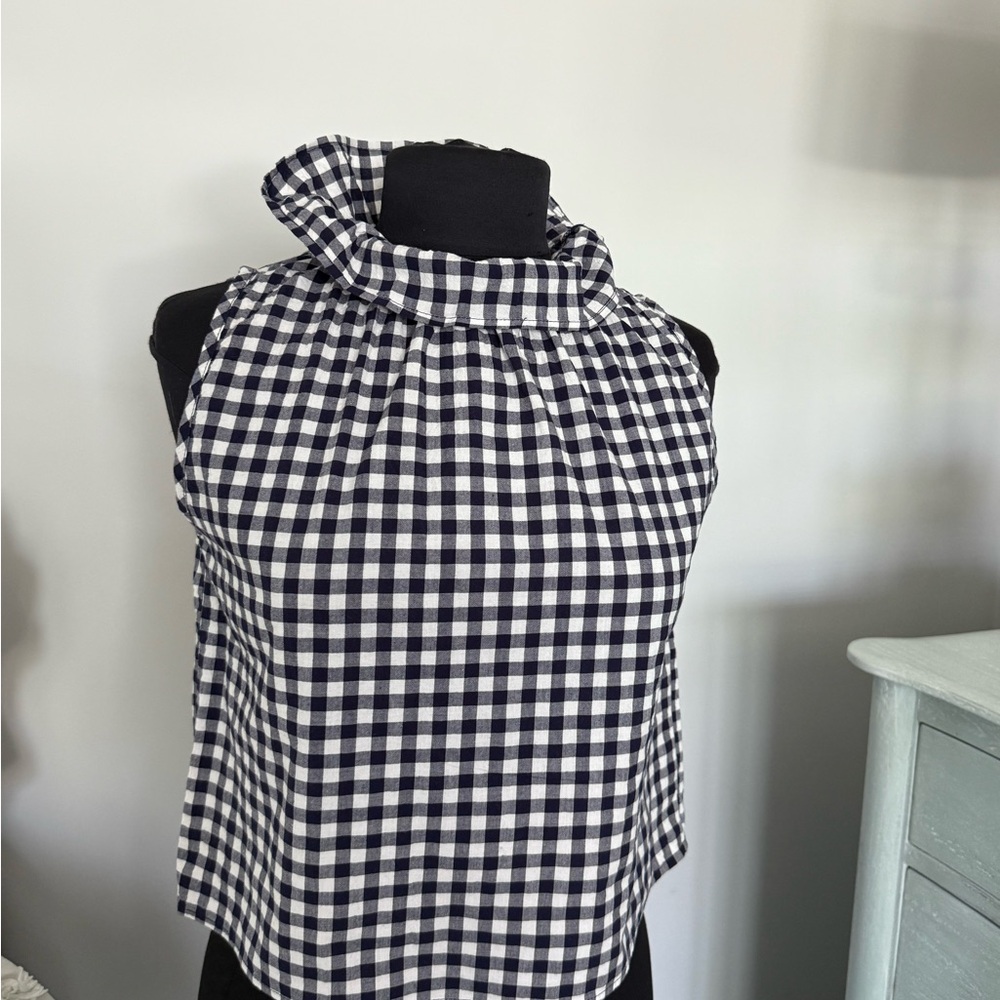 Gingham Checkered Sleeveless Top - Navy/ White Seersucker S